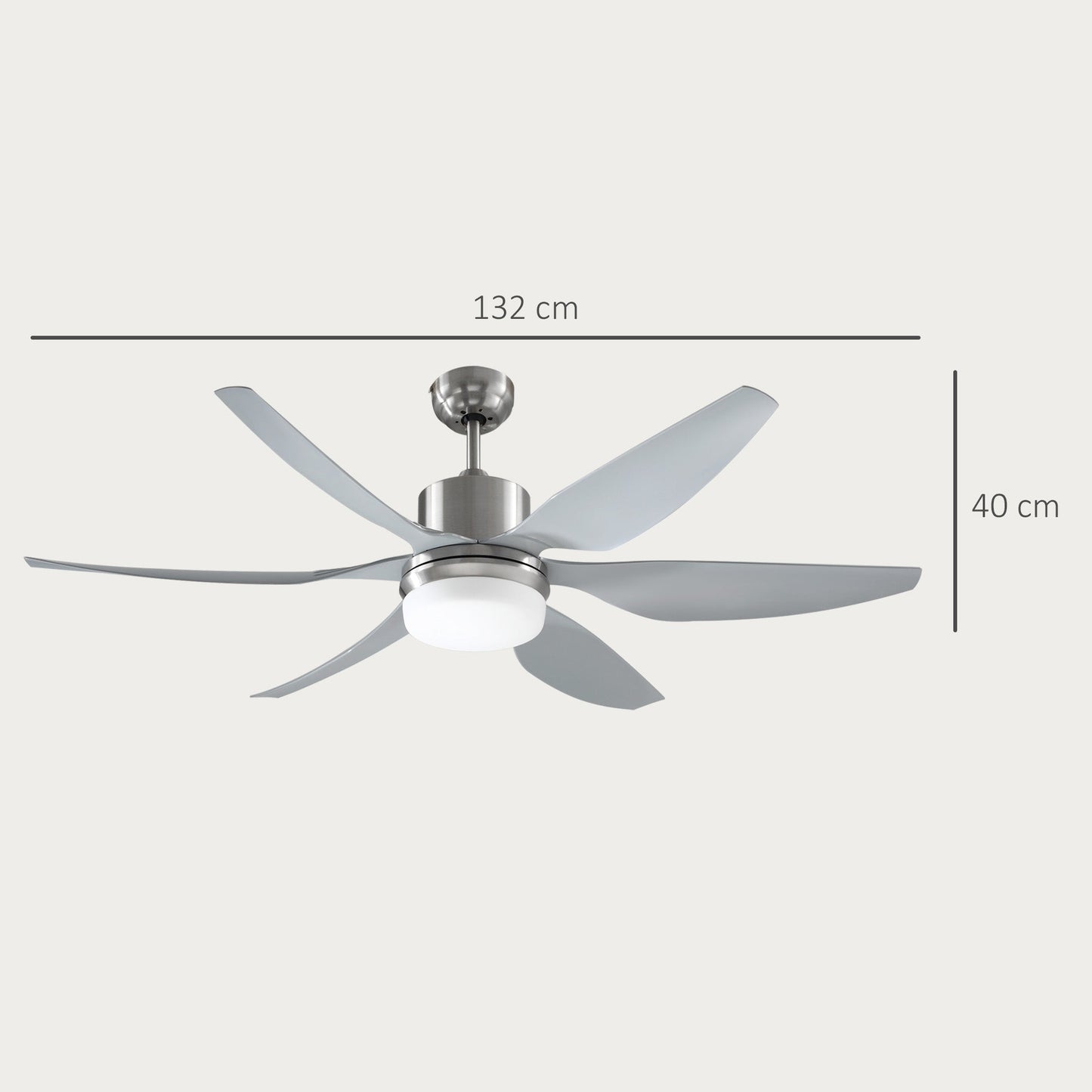HOMCOM Set of 2 Reversible Ceiling Fan with Light, 6 Blades Indoor Modern Mount LED Lighting Fan with Remote Controller, for Bedroom, Living Room, Silver