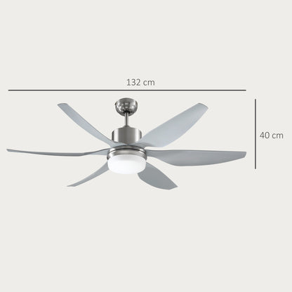 HOMCOM Set of 2 Reversible Ceiling Fan with Light, 6 Blades Indoor Modern Mount LED Lighting Fan with Remote Controller, for Bedroom, Living Room, Silver