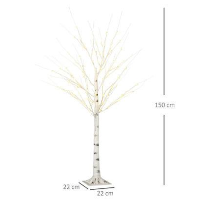 HOMCOM 5ft Artificial White Birch Tree Light with Warm White Pre-Lit LED Light for Indoor and Covered Outdoor Use