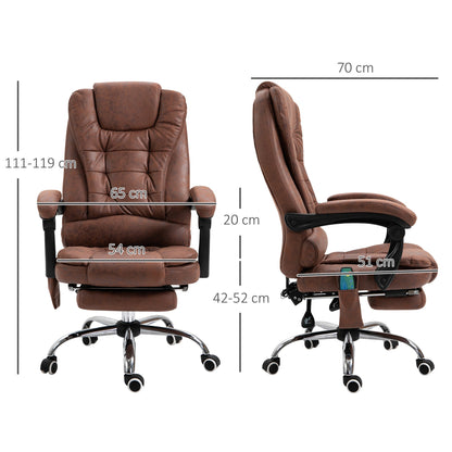 Vinsetto Heated 6 Points Vibration Massage Executive Office Chair Adjustable Swivel Ergonomic High Back Desk Recliner & Footrest - Brown