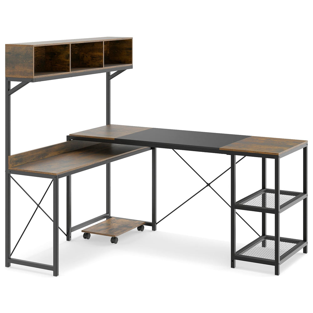 L-Shaped Computer Desk with Storage Hutch and Compartments for Home Office-Rustic Brown