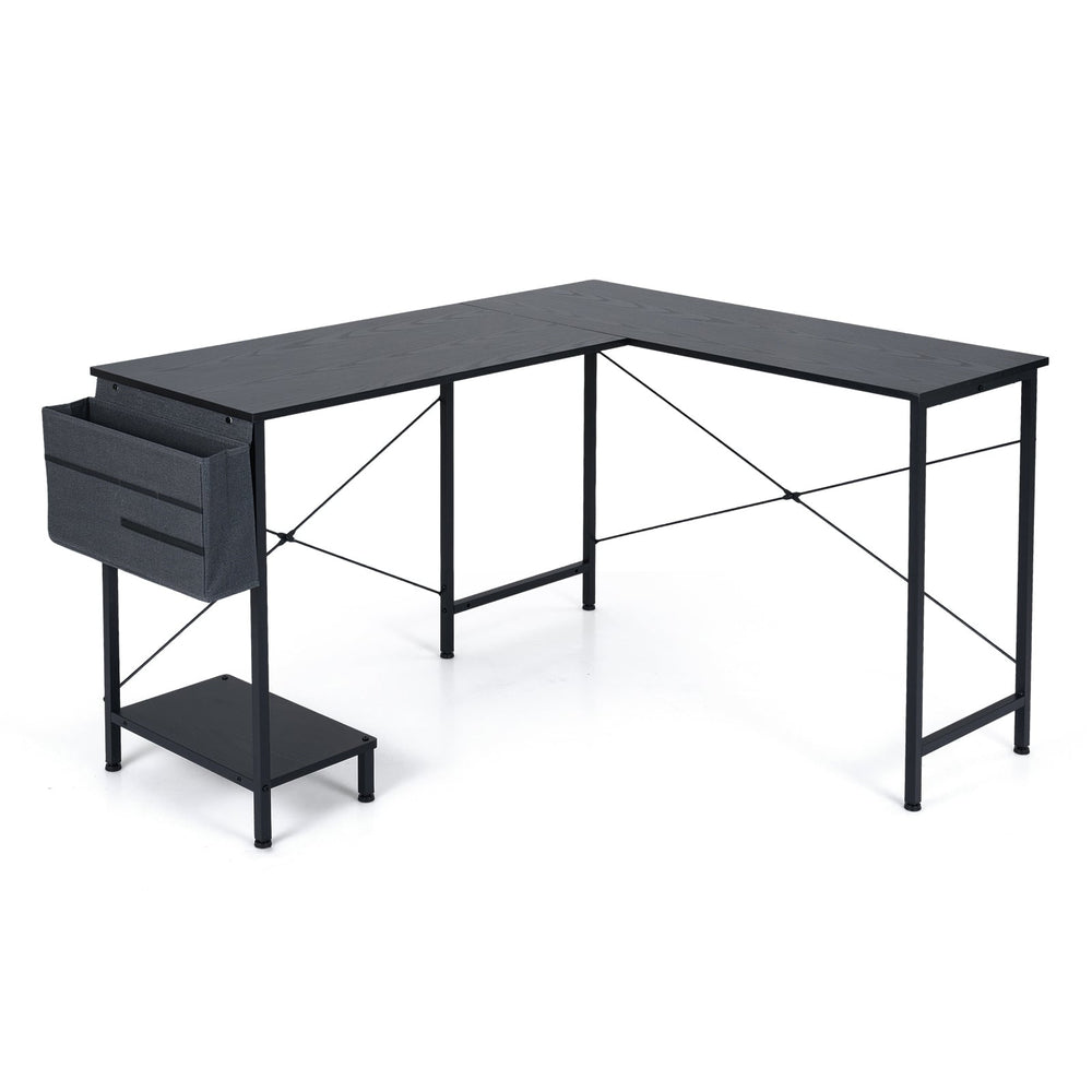 L Shaped Office Desk with Drawer Reversible Corner Computer Desk-Black