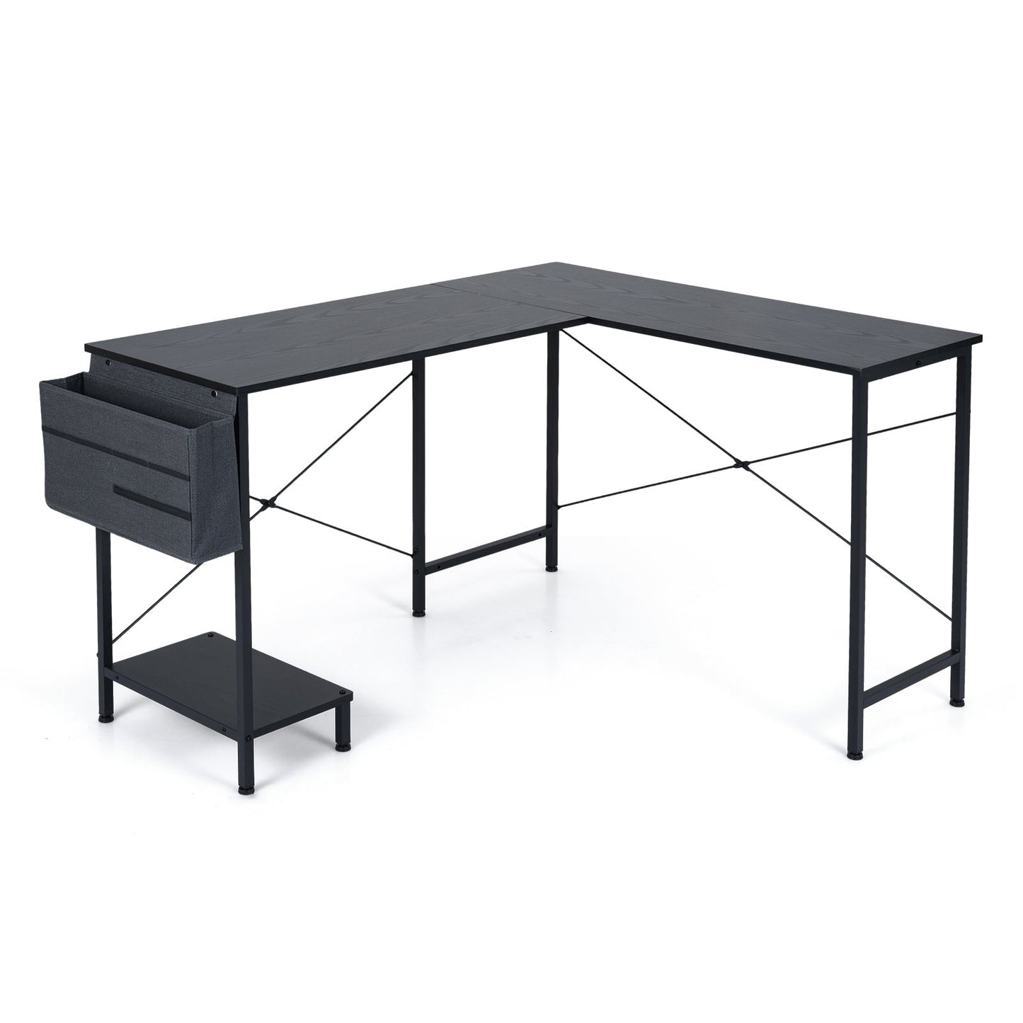 L Shaped Office Desk with Drawer Reversible Corner Computer Desk-Black