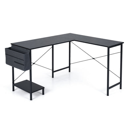 L Shaped Office Desk with Drawer Reversible Corner Computer Desk-Black