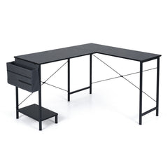 L Shaped Office Desk with Drawer Reversible Corner Computer Desk-Black
