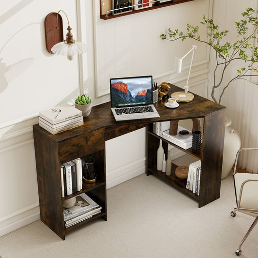 L-Shaped Computer Desk with Storage and Open Shelves for Living Room Bedroom-Rustic Brown
