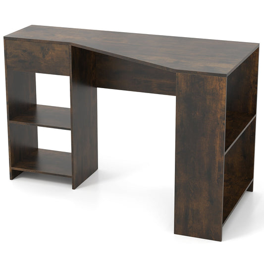 L-Shaped Computer Desk with Storage and Open Shelves for Living Room Bedroom-Rustic Brown