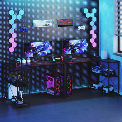 L-shaped Desk with Power Outlet with Reversible Adjustable Storage Shelves-Black