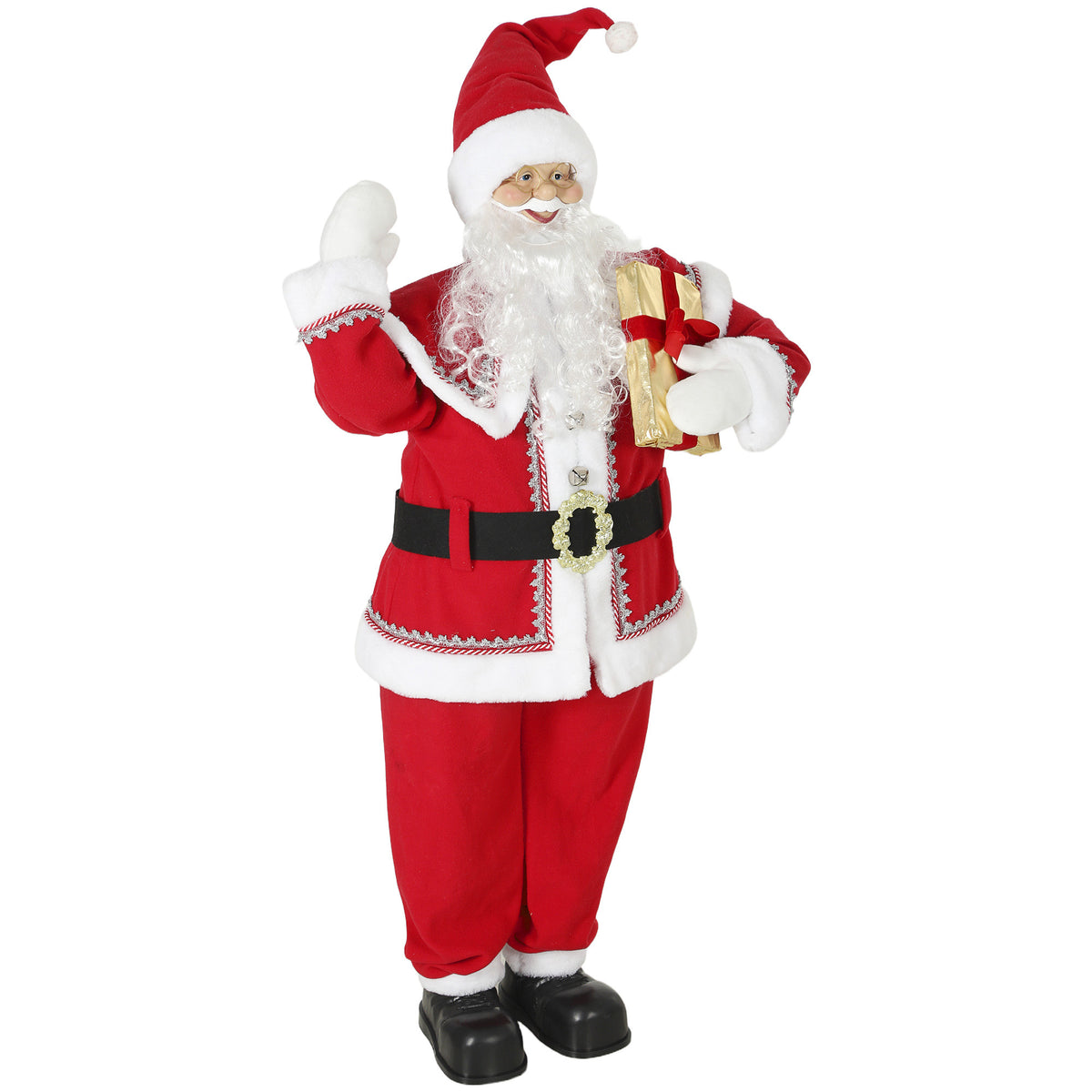 HOMCOM 5ft Life Size Singing Santa Claus, Animated Santa with Rotating Head, Waving Hand, Posable Arms, Sound Touch Activated