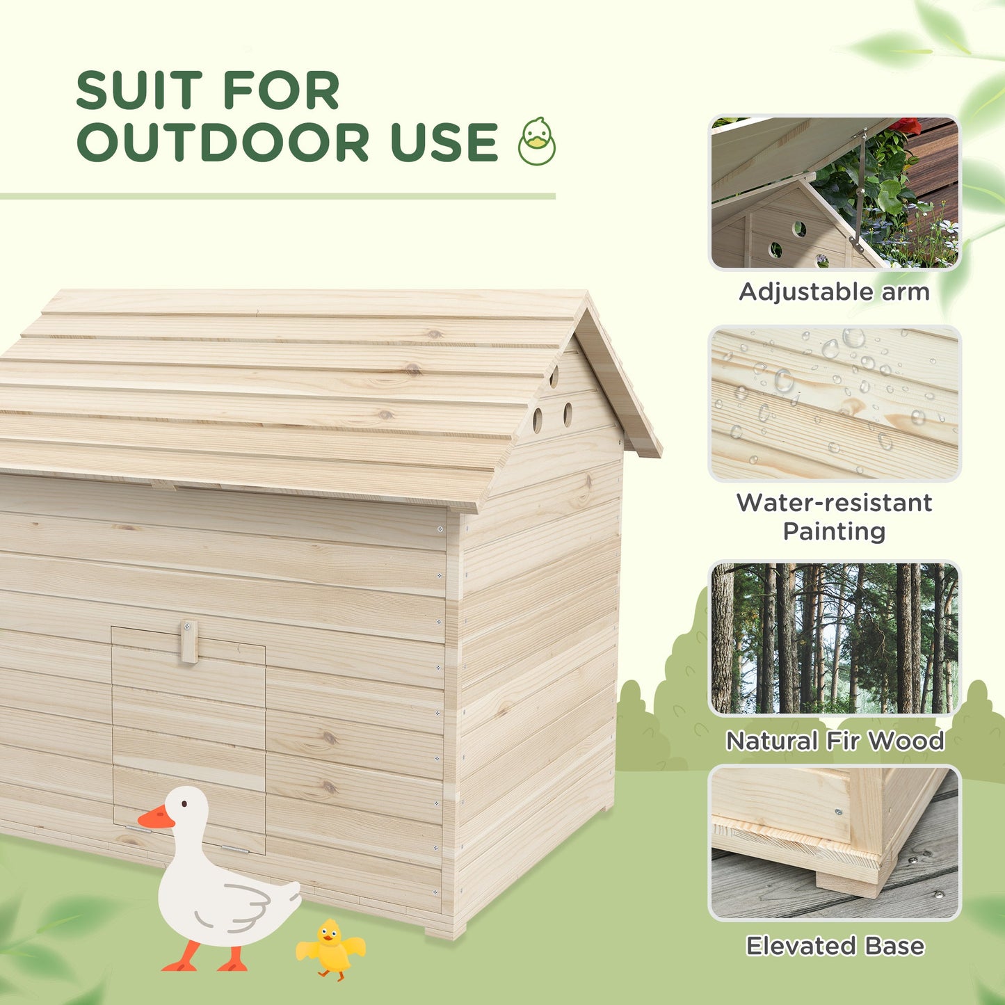 PawHut Wooden Duck House Poultry Coop for 2-4 Ducks with Openable Roof Raised Feet Air Holes Natural