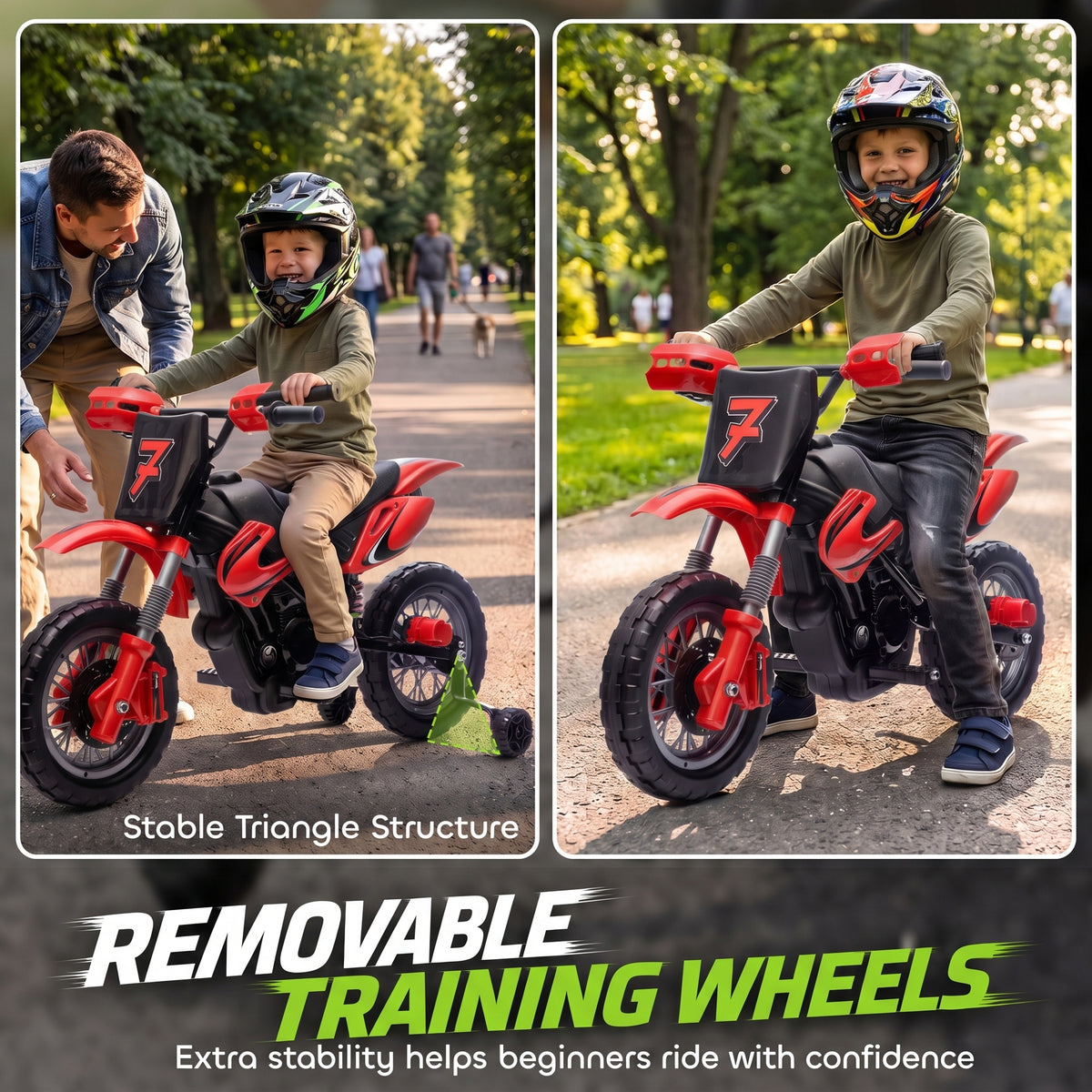 AIYAPLAY 12V Kids Electric Motorbike, Ride on Motorcycle with Dual Motors, Training Wheels, Rear Suspension for 3-6 Years, Red