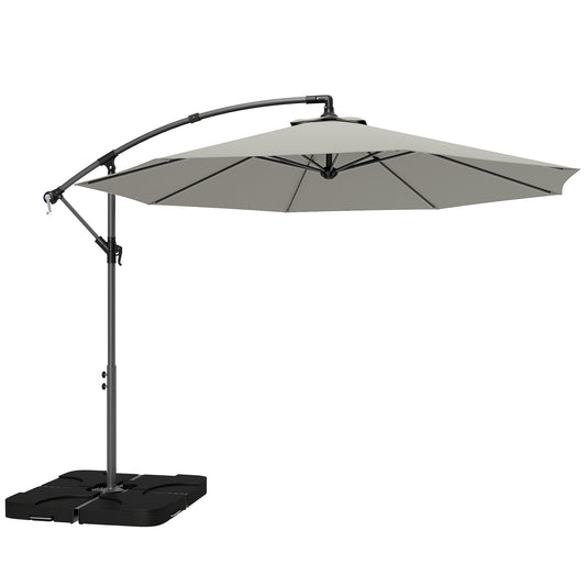 Outsunny 3m Overhanging Parasol, with Base, Weights and Cover - Light Grey