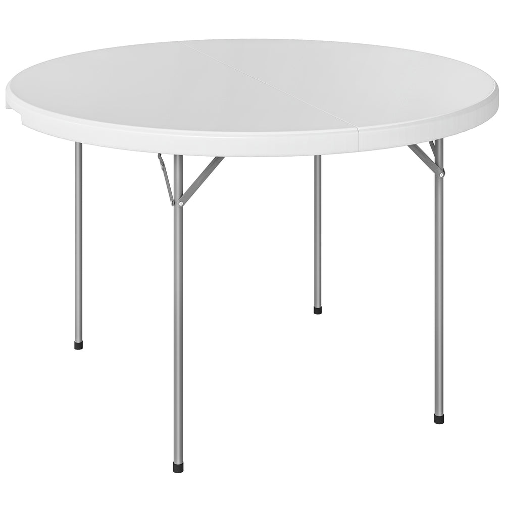 Outsunny 120 cm Folding Picnic Table, Camping Table with Non-slip Foot Pads and Metal Frame, 100 kg Load, for Garden, White