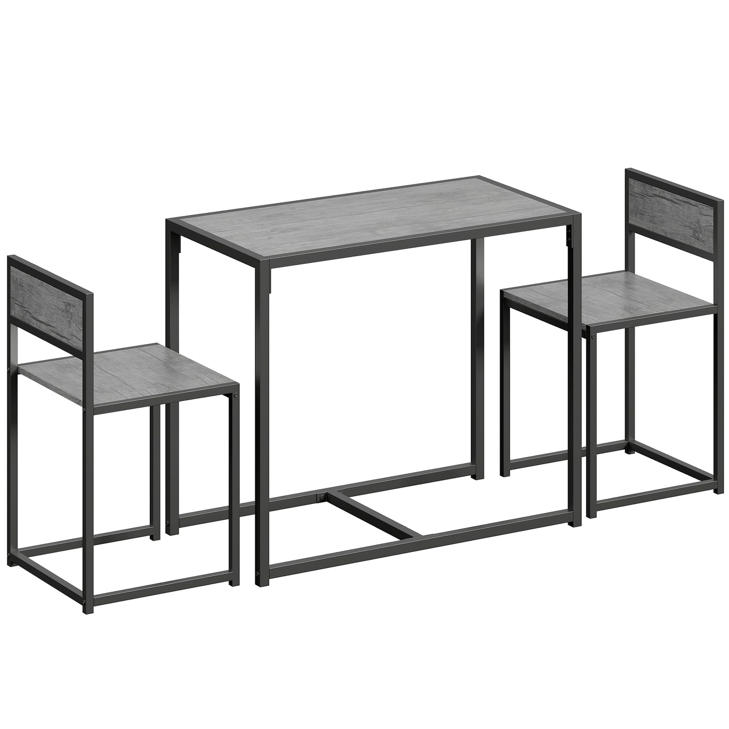 HOMCOM 3 Piece Table Stool Set - Charcoal Grey Wood-Effect