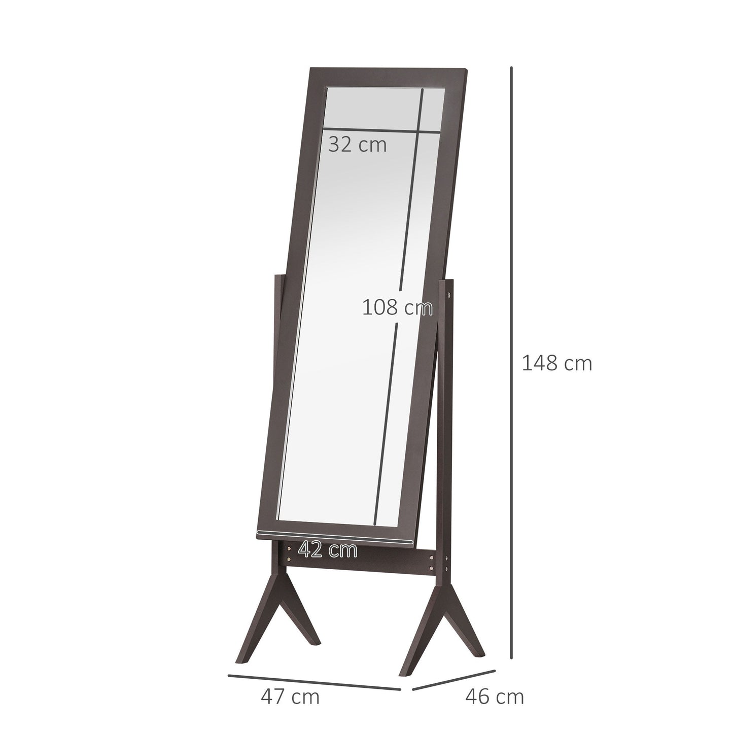 HOMCOM Full Length Mirror, Freestanding Adjustable Angle Dressing Mirror for Bedroom, Living Room, 148 x 47 cm, Brown