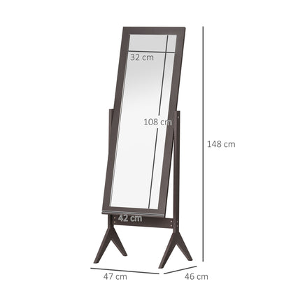 HOMCOM Full Length Mirror, Freestanding Adjustable Angle Dressing Mirror for Bedroom, Living Room, 148 x 47 cm, Brown