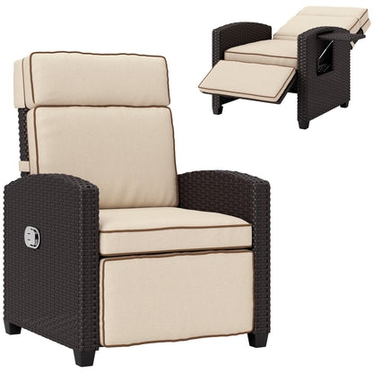 Outsunny 145 Reclining Rattan Armchair, with Footrest - Brown/Khaki