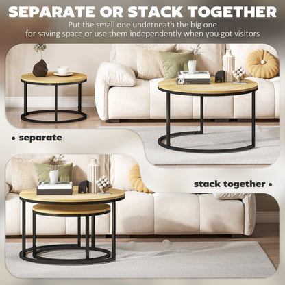 HOMCOM Set of Two Wood-Effect Stacking Tables - Natural