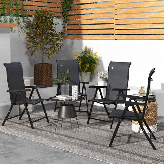 Outsunny Set of Four Folding Garden Chairs, with Seven-Position Adjustable Backs, Grey
