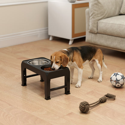 PawHut Raised Dog Bowl, Foldable Elevated Dog bowls with Slow Feeder, 4 Adjustable Heights, for Small Medium Large Breeds