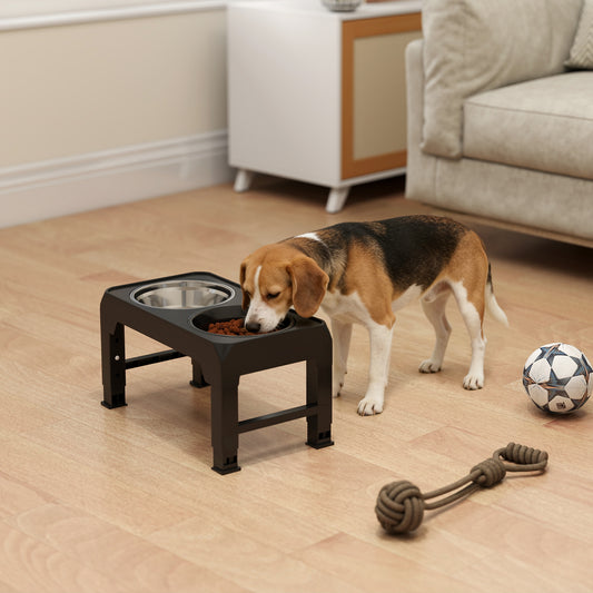 PawHut Raised Dog Bowl, Foldable Elevated Dog bowls with Slow Feeder, 4 Adjustable Heights, for Small Medium Large Breeds