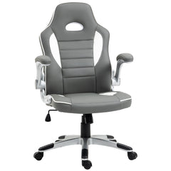 Vinsetto Computer Gaming Chair, Office Desk Swivel Chair, PU Leather Racing Chair with 90  Flip-up Armrest, Adjustable Height and Rolling Wheels, Grey