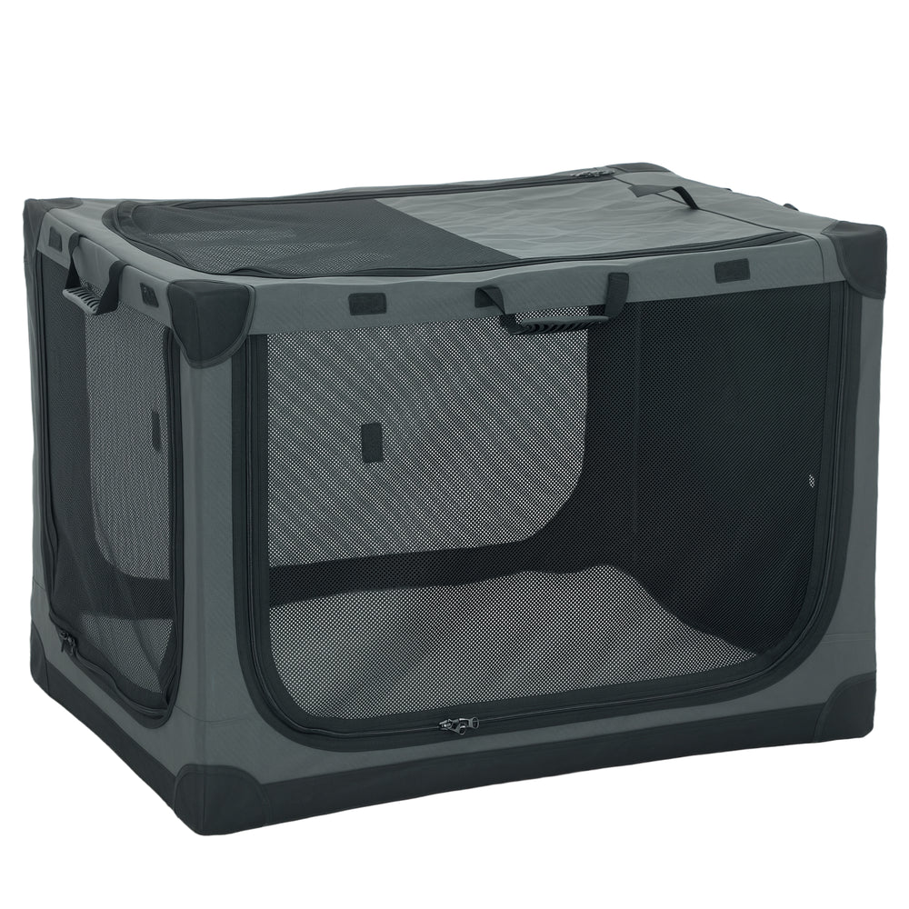 PawHut Soft Dog Crate Pet Travel Crate 90 x 64 x 64 cm with Removable Pad Mesh Window Army Green