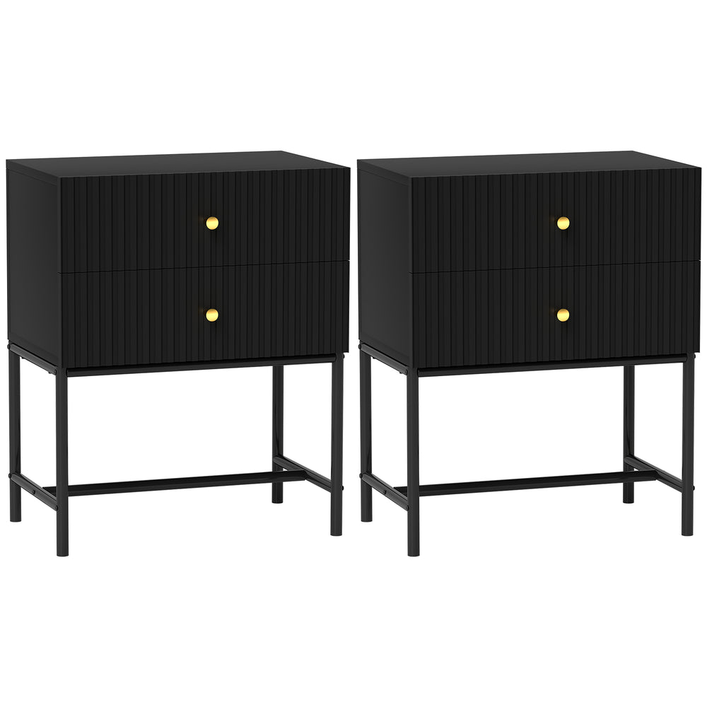 HOMCOM Elegant Two-Drawer Bedside Table Set of 2 - Black