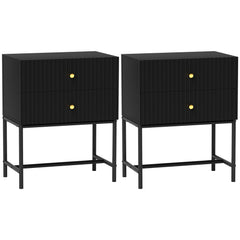 HOMCOM Elegant Two-Drawer Bedside Table Set of 2 - Black