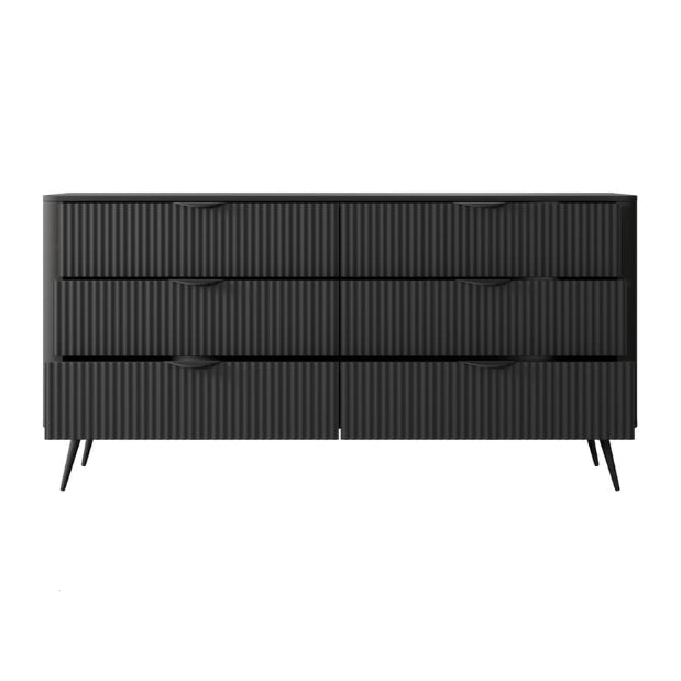 Black dresser with a ribbed texture on a white background
