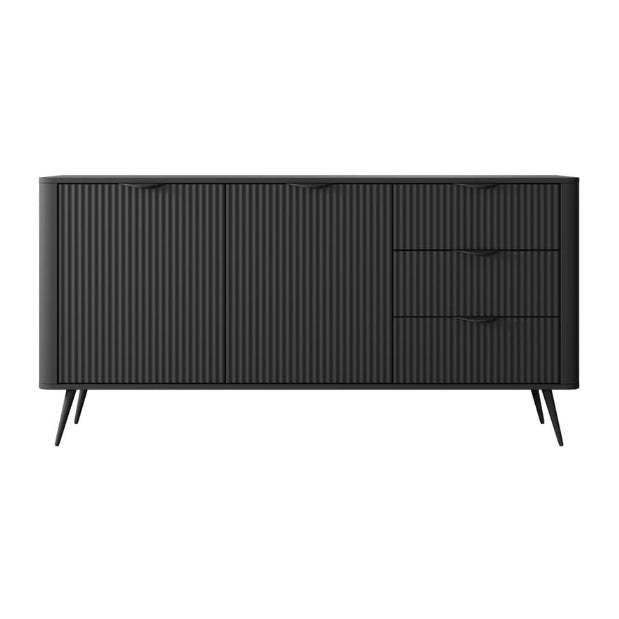 Black sideboard with a ribbed texture on a white background