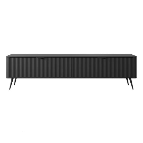 Black sideboard with slatted design on a white background