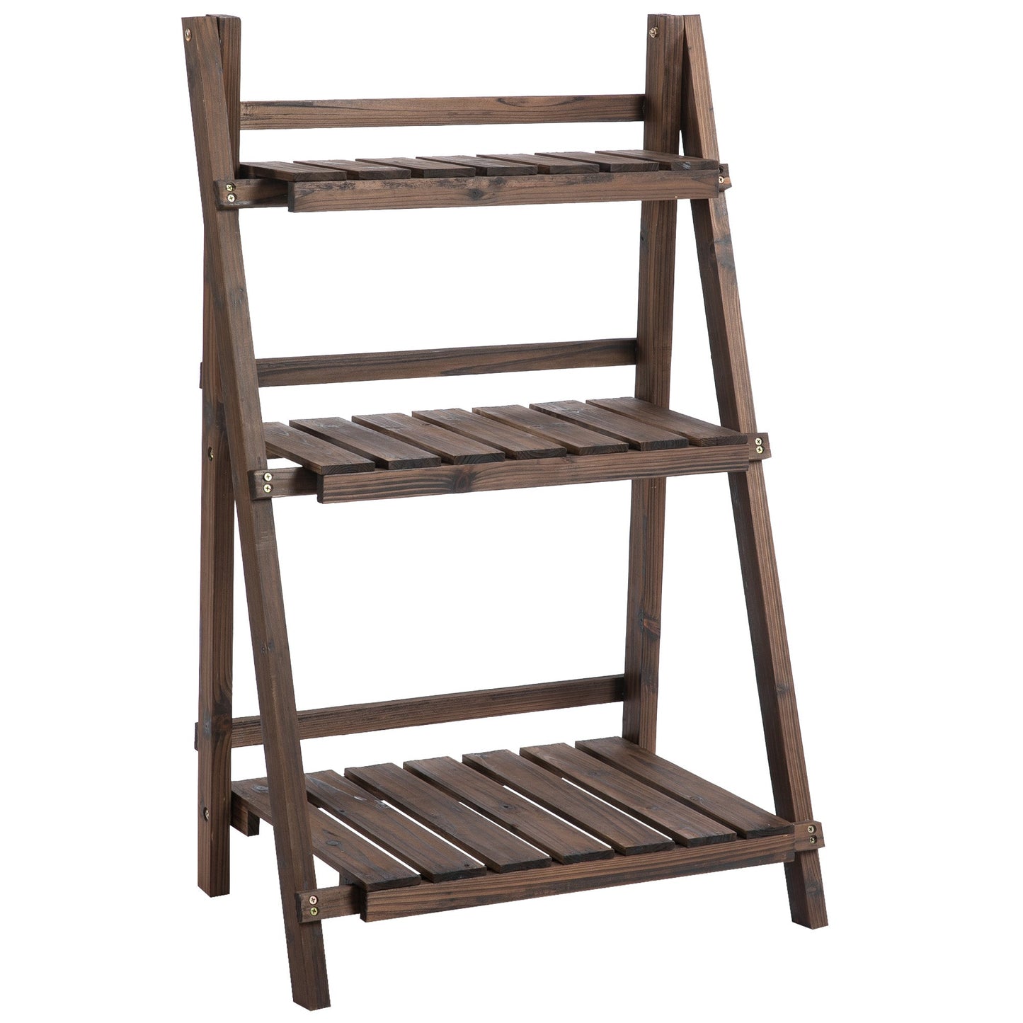 Outsunny 3-Tier Foldable Plant Stand, Wooden Ladder Shelf, Flower Pots Holder for Indoor Outdoor, 60L x 37W x 93H cm