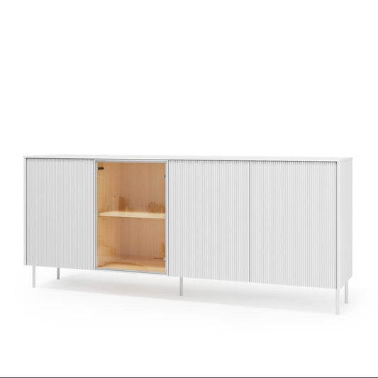 White sideboard with mesh doors on a white background