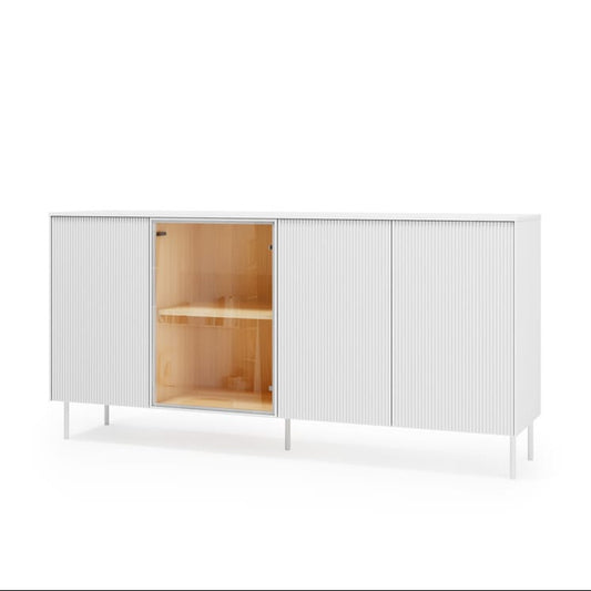 White cabinet with a wooden interior on a white background
