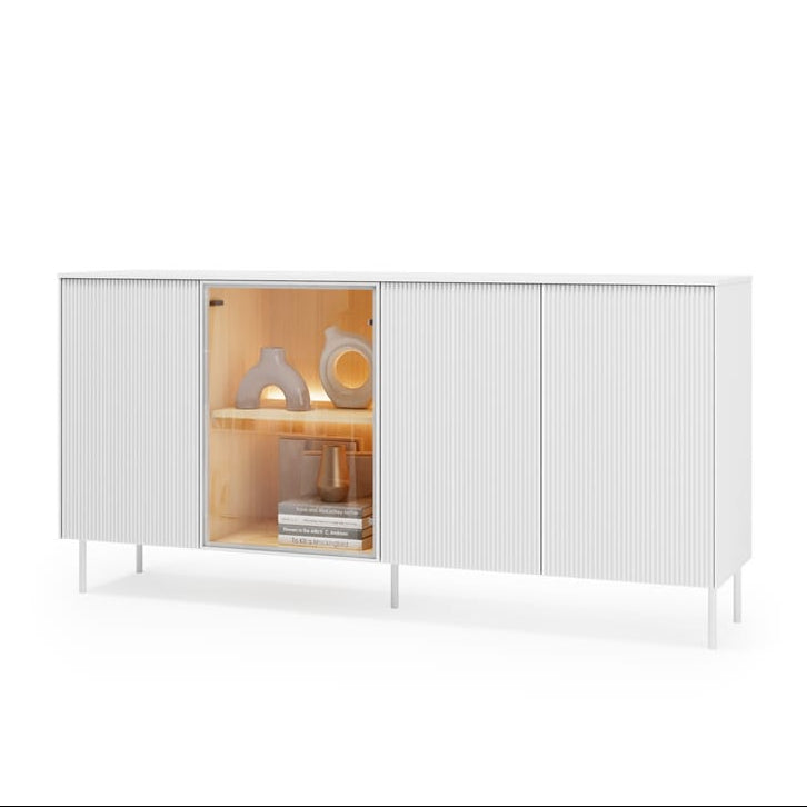 White sideboard with glass door on a white background