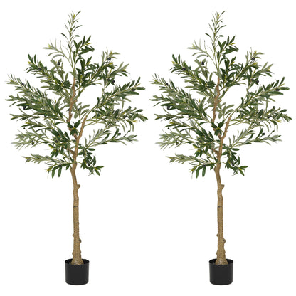 HOMCOM Set of Two Silk Leaf Artificial Olive Trees