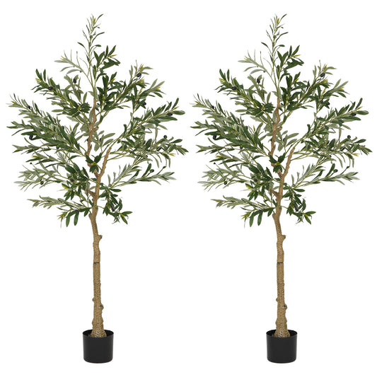 HOMCOM Set of Two Silk Leaf Artificial Olive Trees