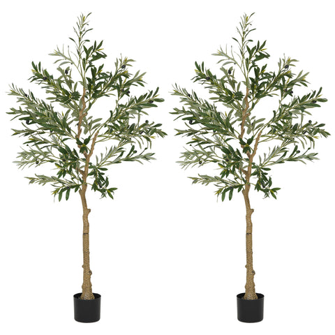 HOMCOM Set of Two Silk Leaf Artificial Olive Trees