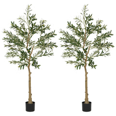 HOMCOM Set of Two Silk Leaf Artificial Olive Trees