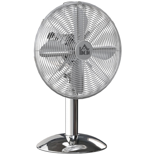 HOMCOM Three-Speed Oscillating Desk Fan - Silver-Tone