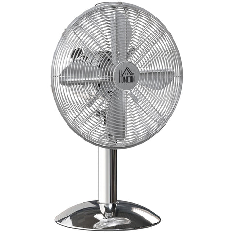 HOMCOM Three-Speed Oscillating Desk Fan - Silver-Tone
