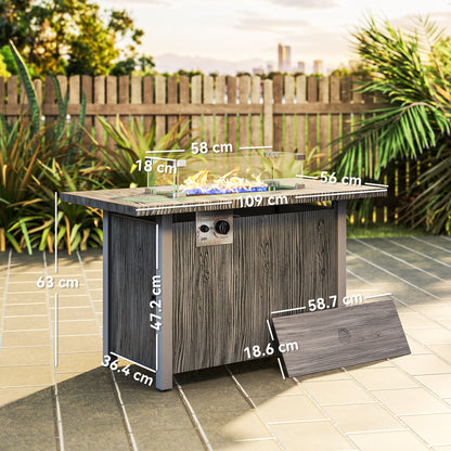 Outsunny 50,000 BTU Gas Fire Pit Table with Cover and Glass Screen - Dark Grey