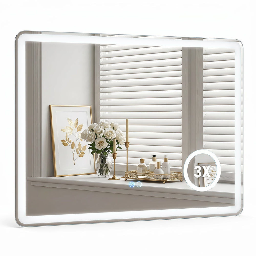 LED Bathroom Mirror with Anti-Fog and 3X Magnification Hardwired