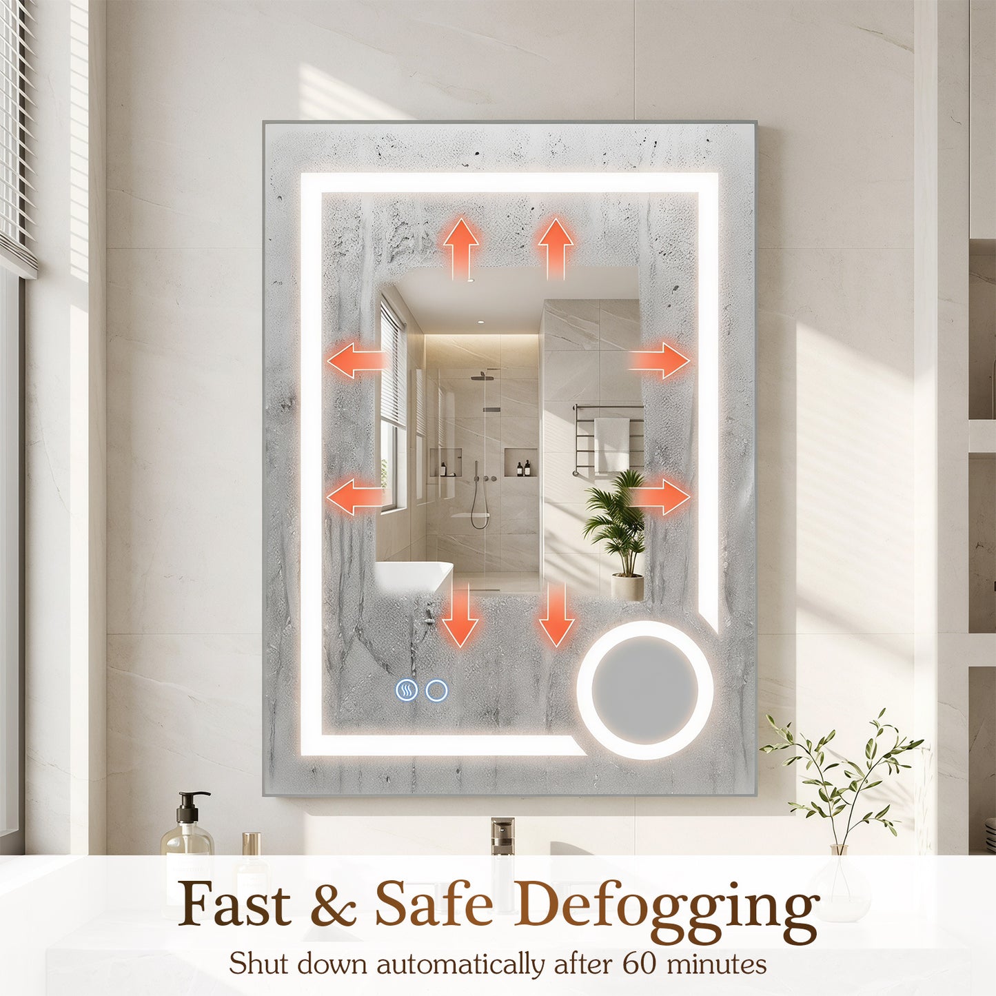 LED Lighted Bathroom Mirror with Anti-Fog and 3 Color Lights