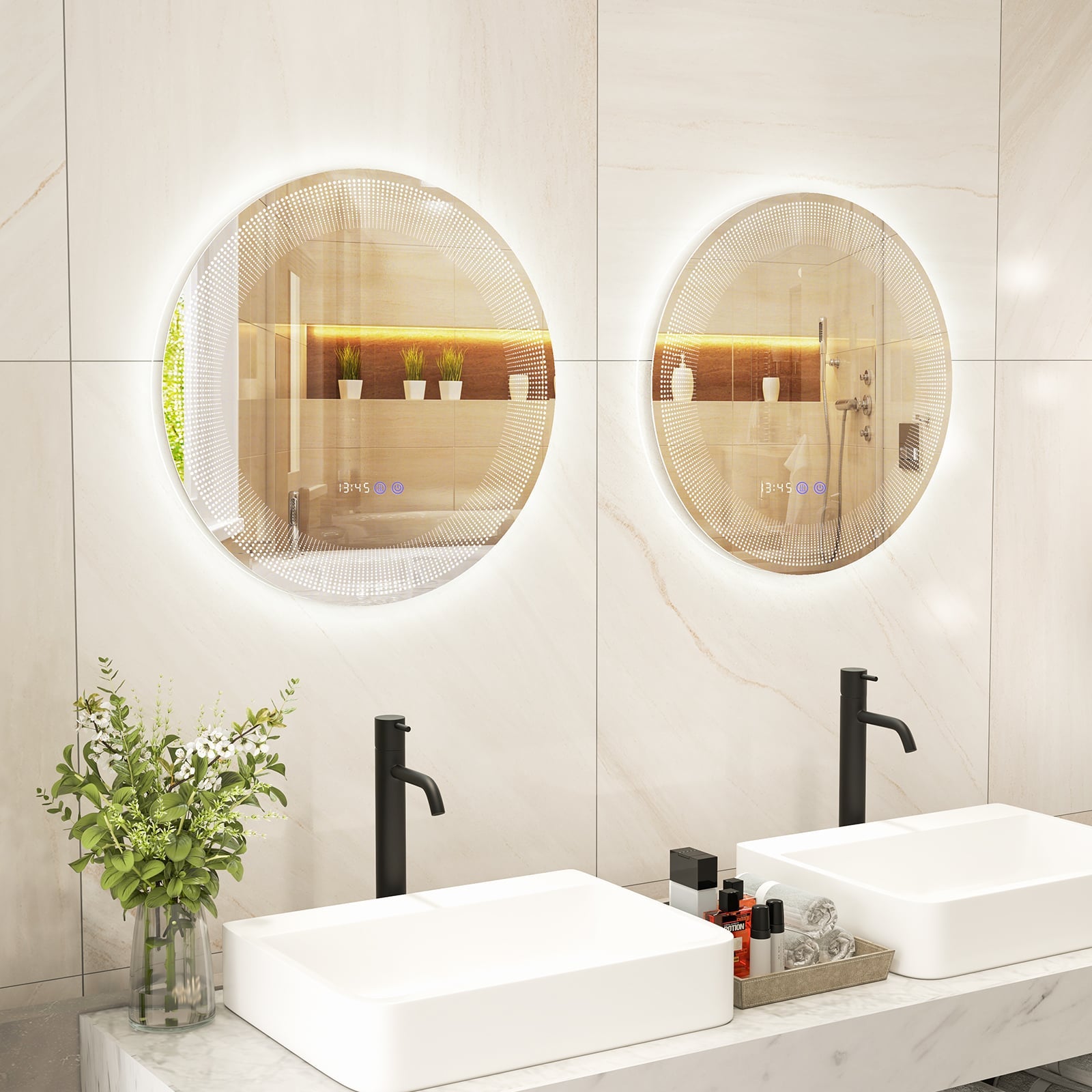 Wall-Mounted Vanity Makeup Mirror with 3-Color Dimmable Lights Touch Switch