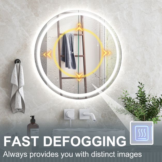 LED Bathroom Mirror with 3-Color Dimmable Lights, Time and Temp Display