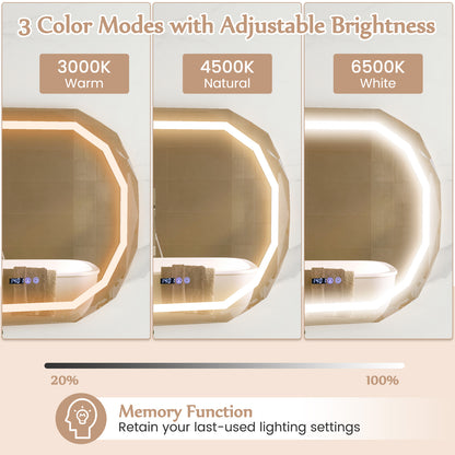 Anti-Fog Mirror LED Bathroom Mirror with 3 Color LED Light
