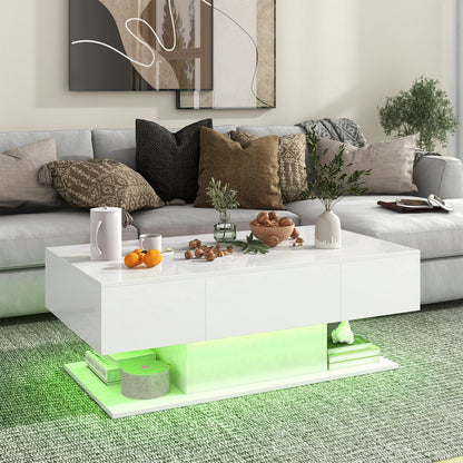 LED Coffee Table with 2 Drawers and Remote Control-White