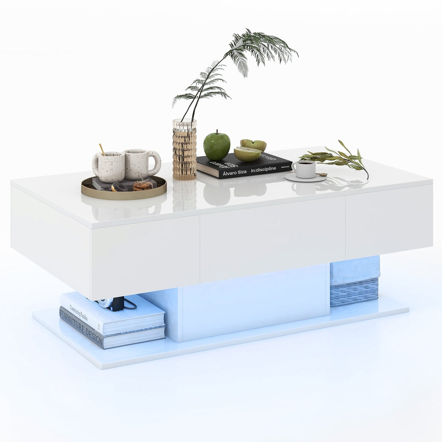 LED Coffee Table with 2 Drawers and Remote Control-White